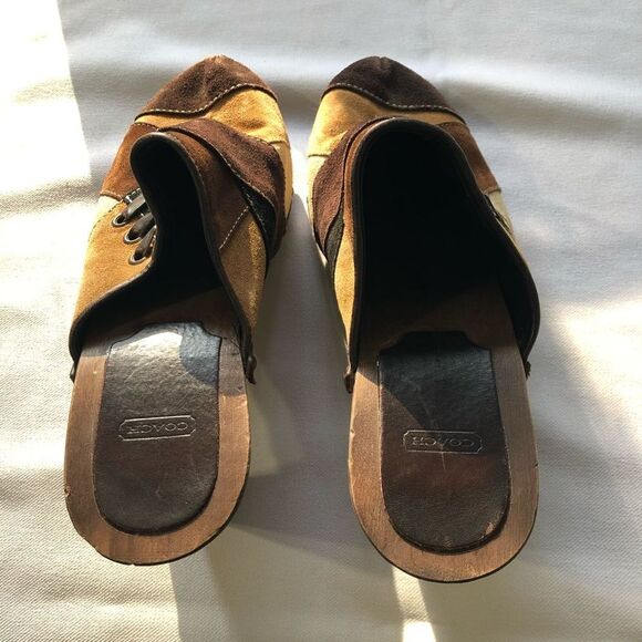 Coach Fallon Women’s 8 Brown Patchwork Suede Wool Mule Heels - Picture 4 of 7